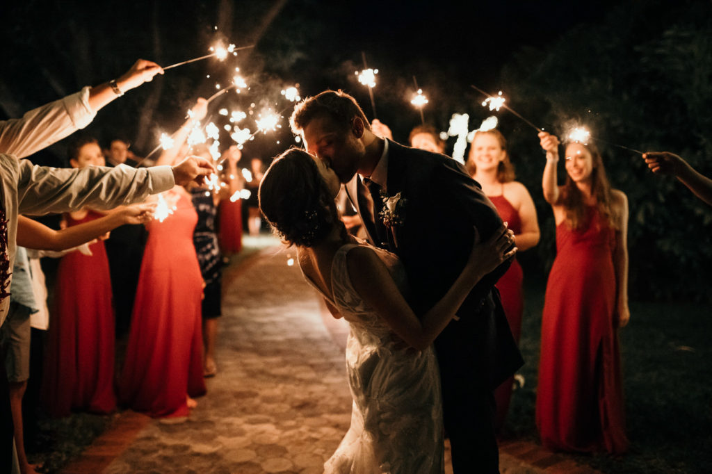 Wedding sparkler exit at Shangri La Springs in Bonita Springs, Florida